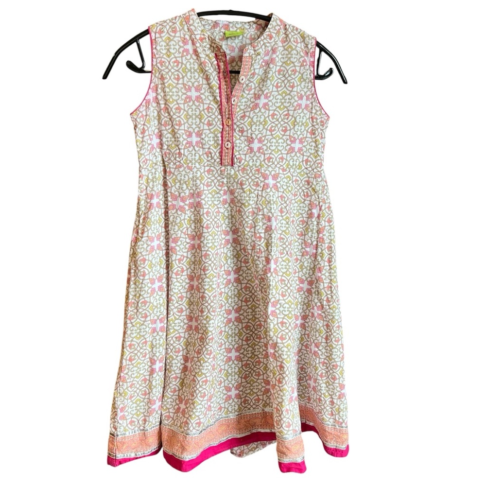 SRISHTI Girls Age 11-12 Size 8/10 Kurti Dress Floral Sleeveless Buttons Sequins